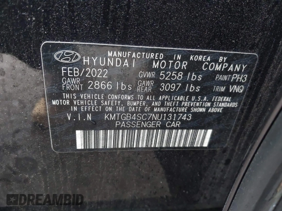 2022 Genesis G80 2.5T with VIN KMTGB4SC7NU131743, listed as a IAAI auction lot 41466806 with 28,618 mi miles and . Bid and sale history available at DreamBid. Image 9.