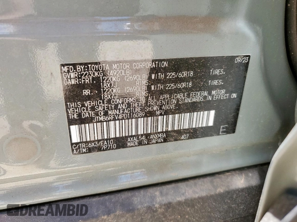 2023 Toyota RAV4 Hybrid XLE Premium with VIN JTMB6RFV4PD116089, listed as a Copart auction lot 61087995 with 18,837 mi miles and Clean title. Bid and sale history available at DreamBid. Image 12.