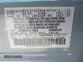 2024 Nissan Sentra SR with VIN 3N1AB8DV0RY285016, listed as a IAAI auction lot 41216867 with 11,167 mi miles. Bid and sale history available at carsss.com. Image 9.