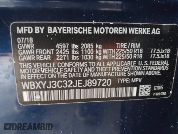 2018 BMW X2 sDrive28i z VIN WBXYJ3C32JEJ89720, wystawiony jako IAAI lot #42084636 z przebiegiem 102 269 mil mil oraz . Historia ofert i sprzedaży dostępna na DreamBid. Obrazek 9.
