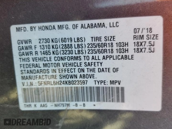2019 Honda Odyssey LX with VIN 5FNRL6H24KB023597, listed as a Copart auction lot 81958364 with 135,347 mi miles and Salvage Title. Bid and sale history available at DreamBid. Image 14.