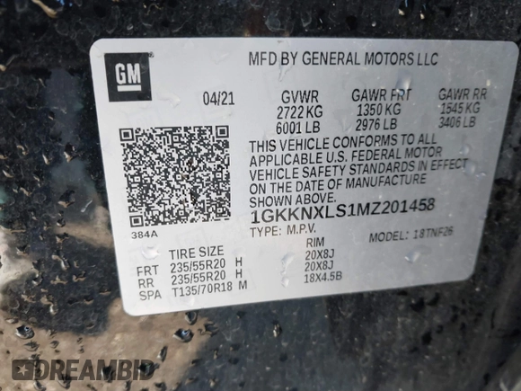 2021 GMC Acadia Denali z VIN 1GKKNXLS1MZ201458, wystawiony jako IAAI lot #41133634 z przebiegiem 46 568 mil mil oraz . Historia ofert i sprzedaży dostępna na DreamBid. Obrazek 9.