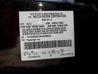 2010 Mazda 6 i Sport with VIN 1YVHZ8BH3A5M46636, listed as a Copart auction lot 85459204 with Not Provided miles and Salvage Title. Bid and sale history available at carsss.com. Image 13.