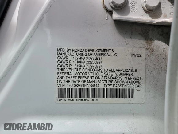 2022 Acura ILX Premium with VIN 19UDE2F71NA004614, listed as a Copart auction lot 51388715 with 52,263 mi miles and Salvage Title. Bid and sale history available at DreamBid. Image 12.