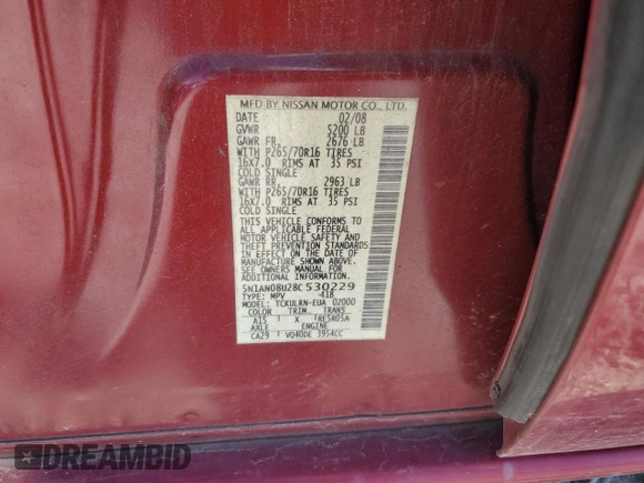 2008 Nissan Xterra S z VIN 5N1AN08U28C530229, wystawiony jako Copart lot #48527195 z przebiegiem 192 568 mil mil oraz Szkoda całkowita • Salvage title. Historia ofert i sprzedaży dostępna na DreamBid. Obrazek 13.