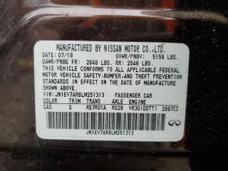 2020 Infiniti Q50 Luxe z VIN JN1EV7AR6LM251313, wystawiony jako Copart lot #51211545 z przebiegiem 43 335 mil mil oraz Szkoda całkowita • Salvage title. Historia ofert i sprzedaży dostępna na DreamBid. Obrazek 12.