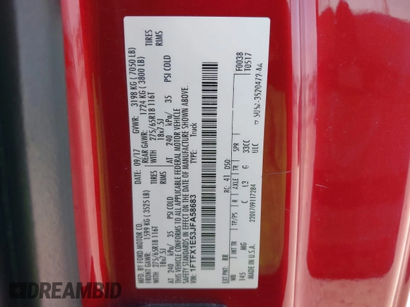 2018 Ford F-150 XL z VIN 1FTFX1E53JFA58683, wystawiony jako IAAI lot #42178662 z przebiegiem 93 190 mil mil oraz . Historia ofert i sprzedaży dostępna na DreamBid. Obrazek 9.