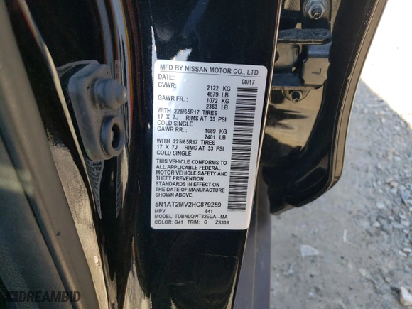 2017 Nissan Rogue SV with VIN 5N1AT2MV2HC879259, listed as a Copart auction lot 49483465 with 145,664 mi miles and Salvage Title. Bid and sale history available at carsss.com. Image 14.