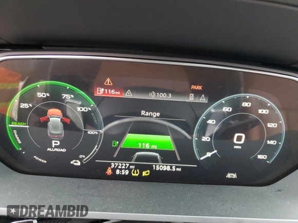 2019 Audi e-tron Prestige z VIN WA1VAAGE6KB021737, wystawiony jako Copart lot #44444585 z przebiegiem 37 227 mil mil oraz Szkody całkowita. Historia ofert i sprzedaży dostępna na DreamBid. Obrazek 9.