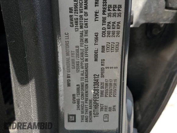 2012 GMC Canyon SLE2 with VIN 1GTH6PFE5C8138412, listed as a Copart auction lot 69271264 with 89,100 mi miles and Salvage Title. Bid and sale history available at carsss.com. Image 12.