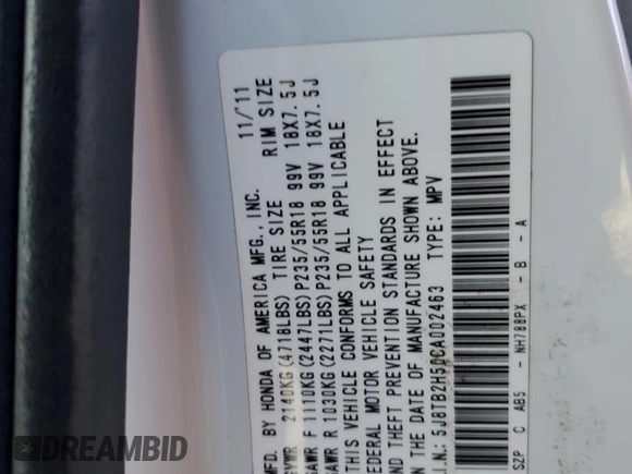 2012 Acura RDX Tech Pkg with VIN 5J8TB2H50CA002463, listed as a Copart auction lot 83630624 with 154,245 mi miles and Salvage Title. Bid and sale history available at carsss.com. Image 13.