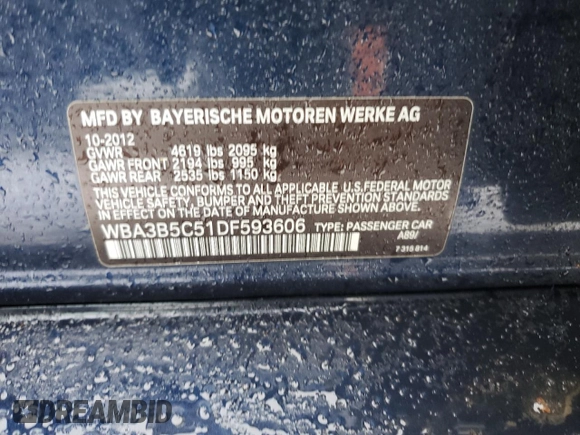 2013 BMW 3 Series 328i xDrive with VIN WBA3B5C51DF593606, listed as a Copart auction lot 44393335 with 0 mi miles and Clean Title. Bid and sale history available at carsss.com. Image 12.