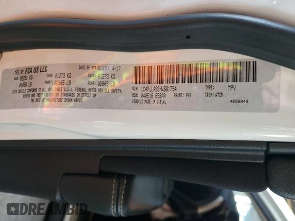 2017 Jeep Cherokee Altitude with VIN 1C4PJLAB3HW661754, listed as a Copart auction lot 64580105 with 62,427 mi miles and Salvage title. Bid and sale history available at DreamBid. Image 12.