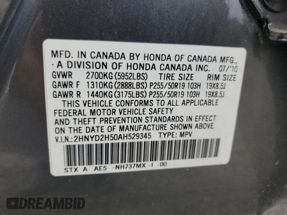 2010 Acura MDX Advance with VIN 2HNYD2H50AH529345, listed as a Copart auction lot 79970444 with 207,962 mi miles and Clean Title. Bid and sale history available at DreamBid. Image 13.
