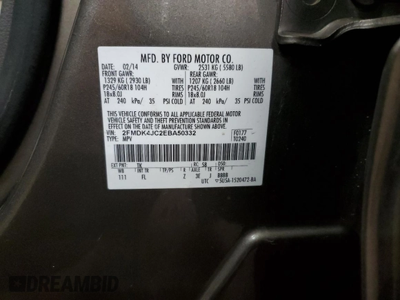 2014 Ford Edge SEL z VIN 2FMDK4JC2EBA50332, wystawiony jako Copart lot #44454635 z przebiegiem 164 873 mil mil oraz Nie do naprawy. Historia ofert i sprzedaży dostępna na DreamBid. Obrazek 13.