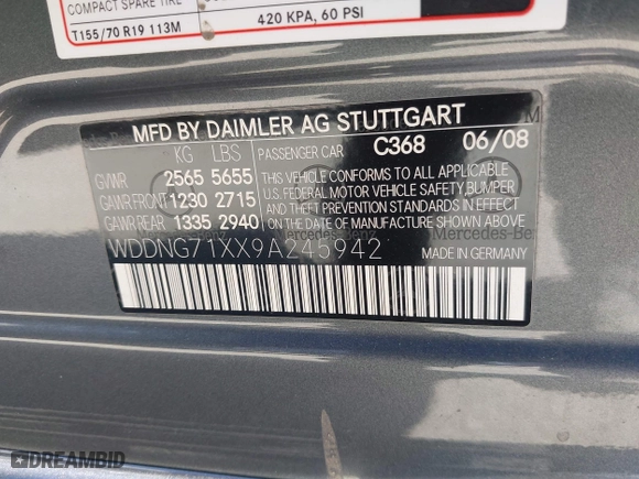 2009 Mercedes-Benz S-Class 5.5L V8 with VIN WDDNG71XX9A245942, listed as a IAAI auction lot 41376420 with 112,831 mi miles. Bid and sale history available at carsss.com. Image 9.