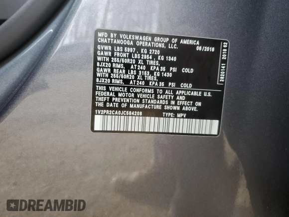 2018 Volkswagen Atlas SE with VIN 1V2PR2CA0JC584208, listed as a Copart auction lot 89381795 with 149,566 mi miles and Salvage title. Bid and sale history available at DreamBid. Image 15.