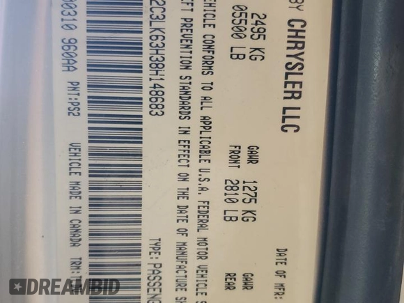 2008 Chrysler 300 C with VIN 2C3LK63H38H148683, listed as a Copart auction lot 60560614 with 176,177 mi miles and Clean Title. Bid and sale history available at DreamBid. Image 15.