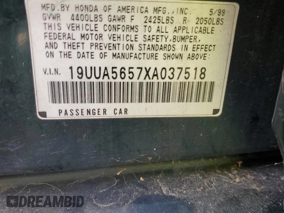 1999 Acura TL with VIN 19UUA5657XA037518, listed as a Copart auction lot 87034774 with 161,808 mi miles and Clean Title. Bid and sale history available at carsss.com. Image 12.