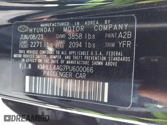 2023 Hyundai Elantra SE with VIN KMHLL4AG7PU600066, listed as a IAAI auction lot 41315954 with 14,460 mi miles and . Bid and sale history available at DreamBid. Image 9.