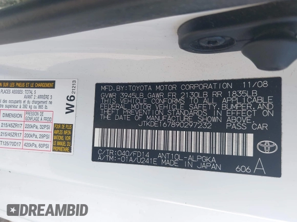 2009 Scion tC z VIN JTKDE167890297232, wystawiony jako IAAI lot #42256166 z przebiegiem 156 595 mil mil oraz . Historia ofert i sprzedaży dostępna na DreamBid. Obrazek 9.