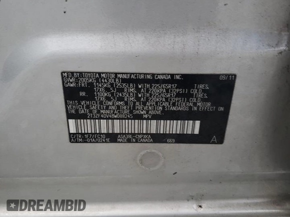 2011 Toyota RAV4 with VIN 2T3ZF4DV4BW088245, listed as a Copart auction lot 48925325 with 174,960 mi miles and Salvage Title. Bid and sale history available at DreamBid. Image 13.
