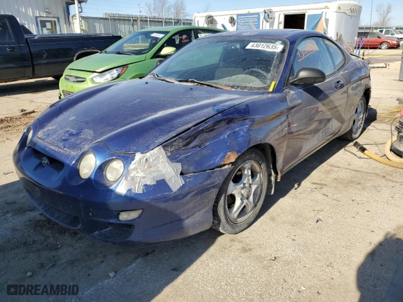 2001 Hyundai Tiburon with VIN KMHJG25F11U261457, listed as a Copart auction lot 43012635 with 165,625 mi miles and Salvage Title. Bid and sale history available at carsss.com. Image 1.