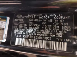 2022 Hyundai Palisade Ultimate Calligraphy with VIN KM8R5DHE2NU463821, listed as a IAAI auction lot 41545273 with 54,023 mi miles. Bid and sale history available at carsss.com. Image 9.