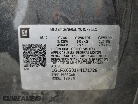 2017 Chevrolet Bolt EV Premier with VIN 1G1FX6S01H4171729, listed as a Copart auction lot 64056645 with 152,438 mi miles and Salvage title. Bid and sale history available at DreamBid. Image 13.