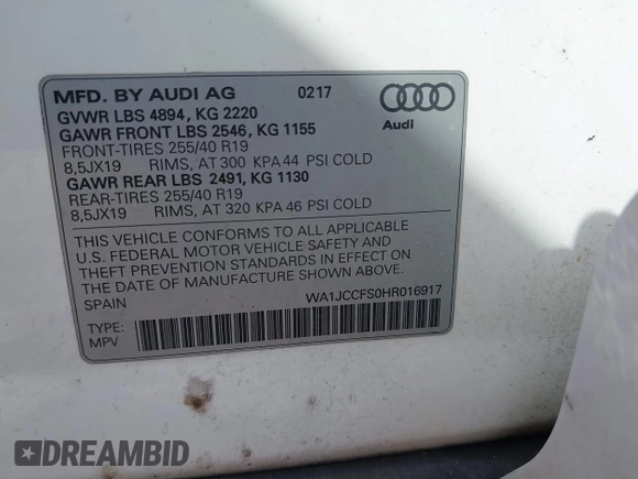 2017 Audi Q3 Premium Plus z VIN WA1JCCFS0HR016917, wystawiony jako IAAI lot #41705143 z przebiegiem 137 152 mil mil oraz . Historia ofert i sprzedaży dostępna na DreamBid. Obrazek 9.