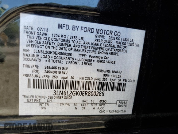 2014 Lincoln MKZ z VIN 3LN6L2GK0ER800286, wystawiony jako Copart lot #57644645 z przebiegiem 130 880 mil mil oraz Szkoda całkowita • Salvage title. Historia ofert i sprzedaży dostępna na DreamBid. Obrazek 13.