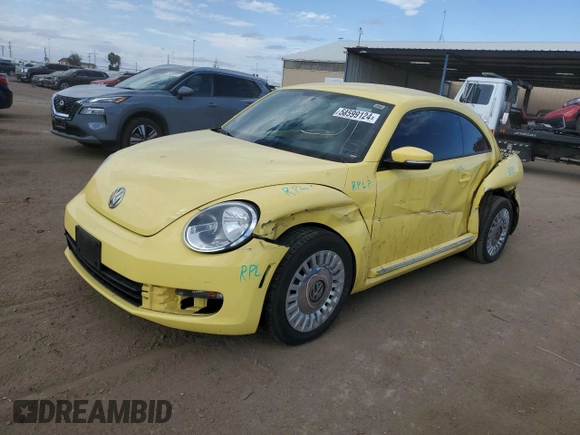 2014 Volkswagen Beetle with VIN 3VWHX7AT6EM632938, listed as a Copart auction lot 58599124 with 89,546 mi miles and Salvage Title. Bid and sale history available at DreamBid. Image 1.