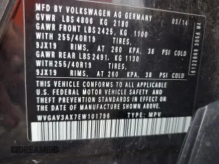 2014 Volkswagen Tiguan SEL with VIN WVGAV3AX7EW101796, listed as a Copart auction lot 60904345 with 97,652 mi miles and Salvage title. Bid and sale history available at DreamBid. Image 12.