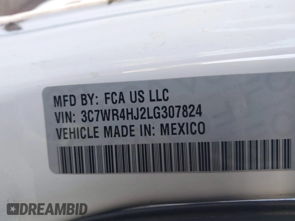 2020 Ram 2500 Tradesman with VIN 3C7WR4HJ2LG307824, listed as a IAAI auction lot 42555072 with 114,385 mi miles and . Bid and sale history available at DreamBid. Image 9.
