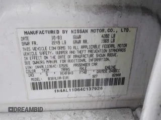 2004 Nissan Altima S with VIN 1N4AL11D64C137926, listed as a IAAI auction lot 41571445 with 124,147 mi miles. Bid and sale history available at carsss.com. Image 9.