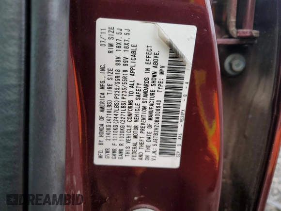 2011 Acura RDX with VIN 5J8TB2H20BA006940, listed as a Copart auction lot 49087655 with 0 mi miles and Salvage Title. Bid and sale history available at carsss.com. Image 13.