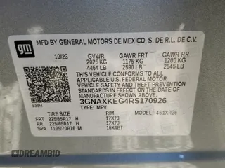 2024 Chevrolet Equinox LT with VIN 3GNAXKEG4RS170926, listed as a Copart auction lot 88714415 with 12,305 mi miles and Salvage Title. Bid and sale history available at DreamBid. Image 15.