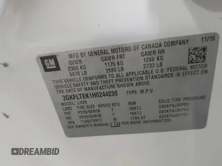 2017 GMC Terrain SLE with VIN 2GKFLTEK1H6244230, listed as a IAAI auction lot 42021653 with 58,694 mi miles. Bid and sale history available at carsss.com. Image 9.