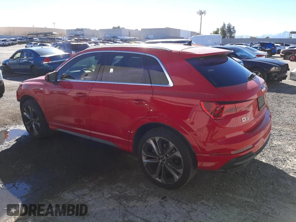 2020 Audi Q3 S line Prestige with VIN WA1FECF32L1123080, listed as a Copart auction lot 43293943 with 22,037 mi miles. Bid and sale history available at carsss.com. Image 2.