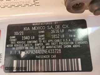 2022 Kia Rio LX with VIN 3KPA24AD2NE433728, listed as a Copart auction lot 87222834 with 37,297 mi miles and Salvage Title. Bid and sale history available at carsss.com. Image 13.