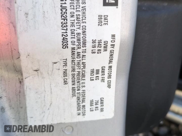 2003 Chevrolet Cavalier with VIN 1G1JC52F337124035, listed as a Copart auction lot 46610265 with 132,335 mi miles and Salvage Title. Bid and sale history available at carsss.com. Image 12.