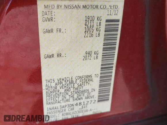 2013 Nissan Altima S with VIN 1N4AL3AP3DN481272, listed as a Copart auction lot 86483194 with 134,022 mi miles and Clean Title. Bid and sale history available at DreamBid. Image 15.