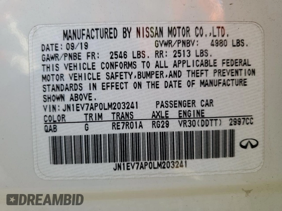 2020 Infiniti Q50 3.0t SPORT with VIN JN1EV7AP0LM203241, listed as a Copart auction lot 77873174 with 40,437 mi miles and Salvage Title. Bid and sale history available at carsss.com. Image 15.