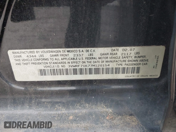 2007 Volkswagen Jetta 2.5 с VIN 3VWRF71K77M120154, выставлен на аукционе IAAI как лот 41629030 с пробегом 176 763 миль миль и . История ставок и продаж доступна на DreamBid. Изображение 9.