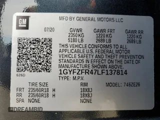 2020 Cadillac XT4 AWD Sport z VIN 1GYFZFR47LF137814, wystawiony jako Copart lot #47848325 z przebiegiem 24 696 mil mil oraz Szkoda całkowita • Salvage title. Historia ofert i sprzedaży dostępna na DreamBid. Obrazek 14.