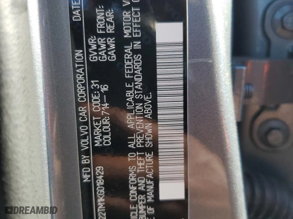 2019 Volvo S60 R-Design with VIN 7JRA22TM1KG018429, listed as a Copart auction lot 66115384 with 61,225 mi miles and Salvage Title. Bid and sale history available at carsss.com. Image 12.