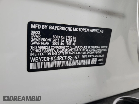 2024 BMW i5 eDrive40 z VIN WBY33FK04RCP62567, wystawiony jako Copart lot #85295344 z przebiegiem Nie podano mil oraz Szkody całkowita. Historia ofert i sprzedaży dostępna na DreamBid. Obrazek 14.