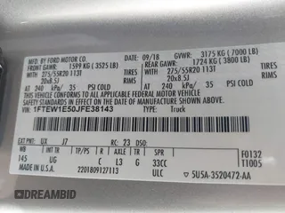 2018 Ford F-150 XL with VIN 1FTEW1E50JFE38143, listed as a IAAI auction lot 42426811 with 115,430 mi miles and . Bid and sale history available at DreamBid. Image 9.