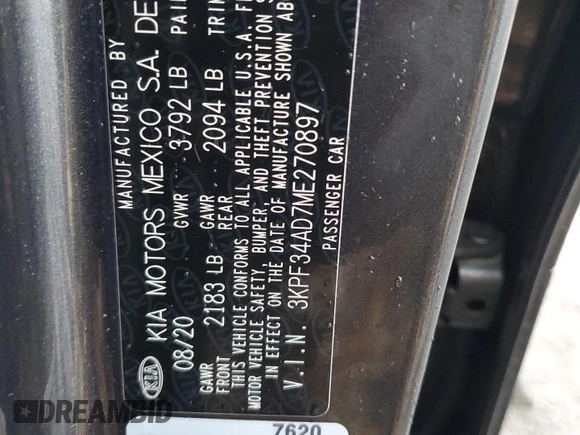 2021 Kia Forte GT-Line with VIN 3KPF34AD7ME270897, listed as a Copart auction lot 50296205 with 93,833 mi miles and Salvage Title. Bid and sale history available at carsss.com. Image 14.