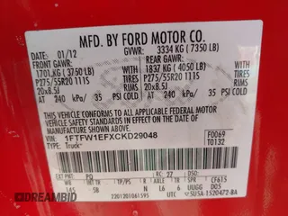2012 Ford F-150 XL with VIN 1FTFW1EFXCKD29048, listed as a IAAI auction lot 41299434 with 177,308 mi miles. Bid and sale history available at carsss.com. Image 9.